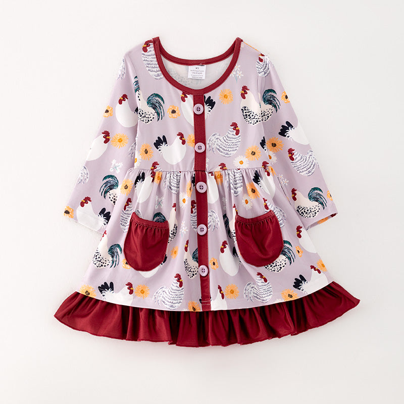 (In Stock G28-06-03)Girls Cute Chick Print Dress