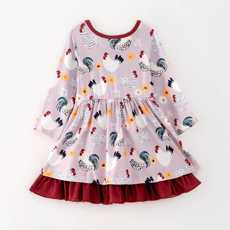 (In Stock G28-06-03)Girls Cute Chick Print Dress