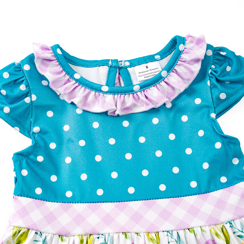 （In Stock E29-5-1）Girls Jade Polka Dots Floral Dress