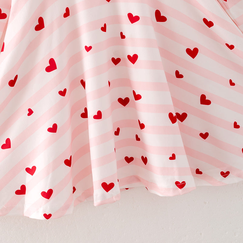 （In Stock）Girls Valentine's Day Love Print Pink Stripe Dress