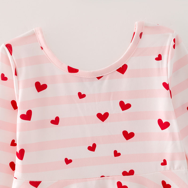 （In Stock）Girls Valentine's Day Love Print Pink Stripe Dress