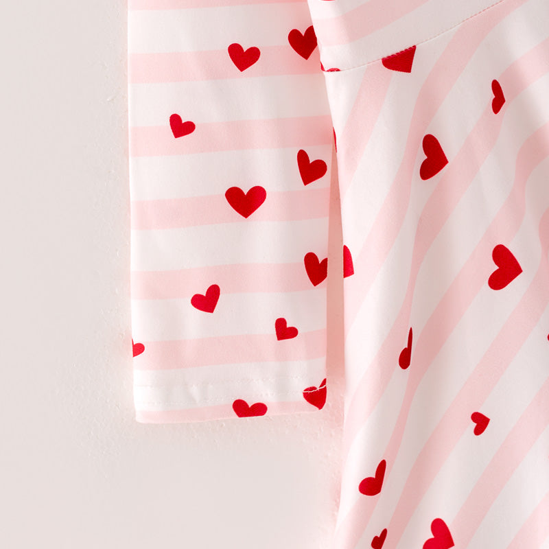 （In Stock）Girls Valentine's Day Love Print Pink Stripe Dress