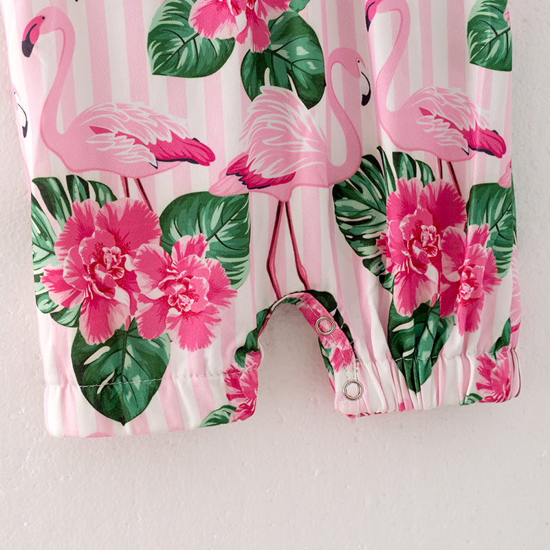 （In Stock）Toddler Girl Spring and Summer Flamingo Print Romper