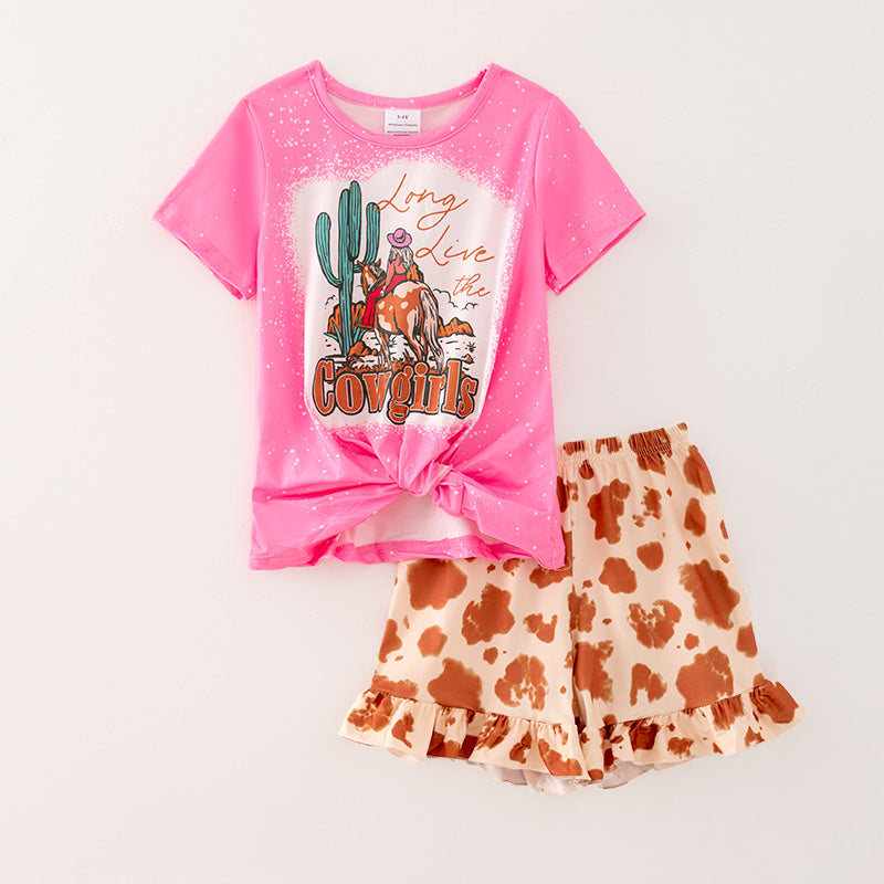 （In Stock）Girls Spring and Summer Cowgirls Print Outfit Set