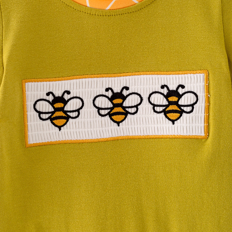 （In Stock）Baby Boys Spring Bee Embroidery Smocked Romper