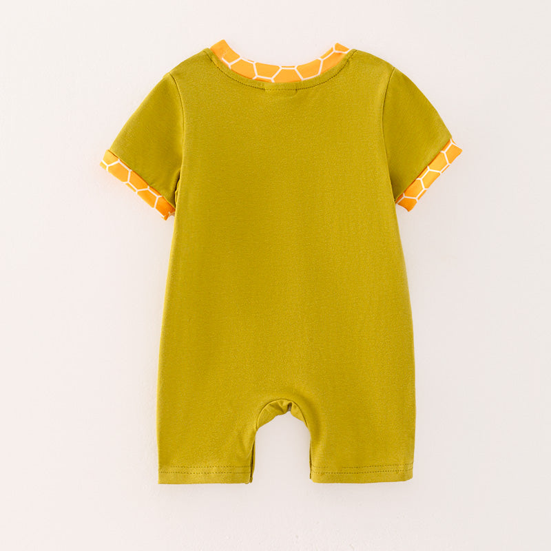 （In Stock）Baby Boys Spring Bee Embroidery Smocked Romper