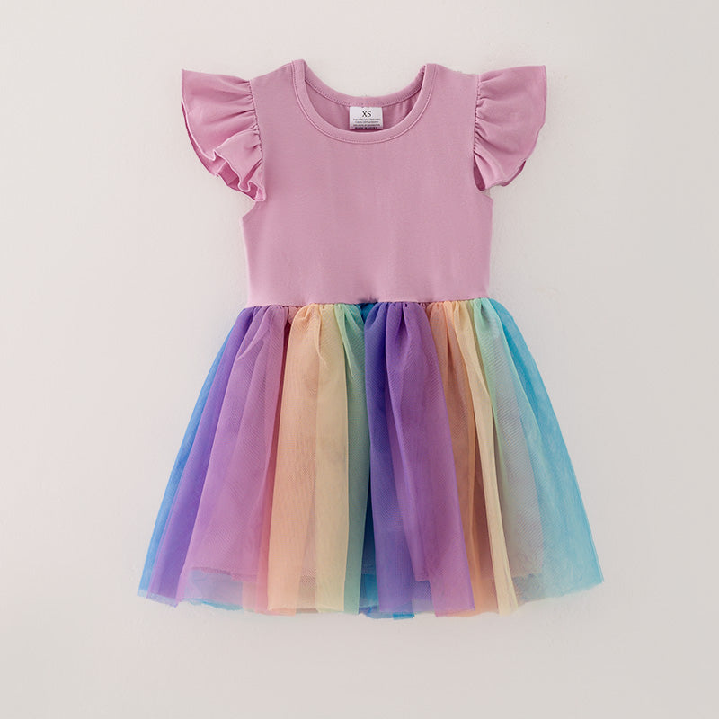 （In Stock）Girls Spring and Summer Easter Rainbow Tulle Dress Party Dress