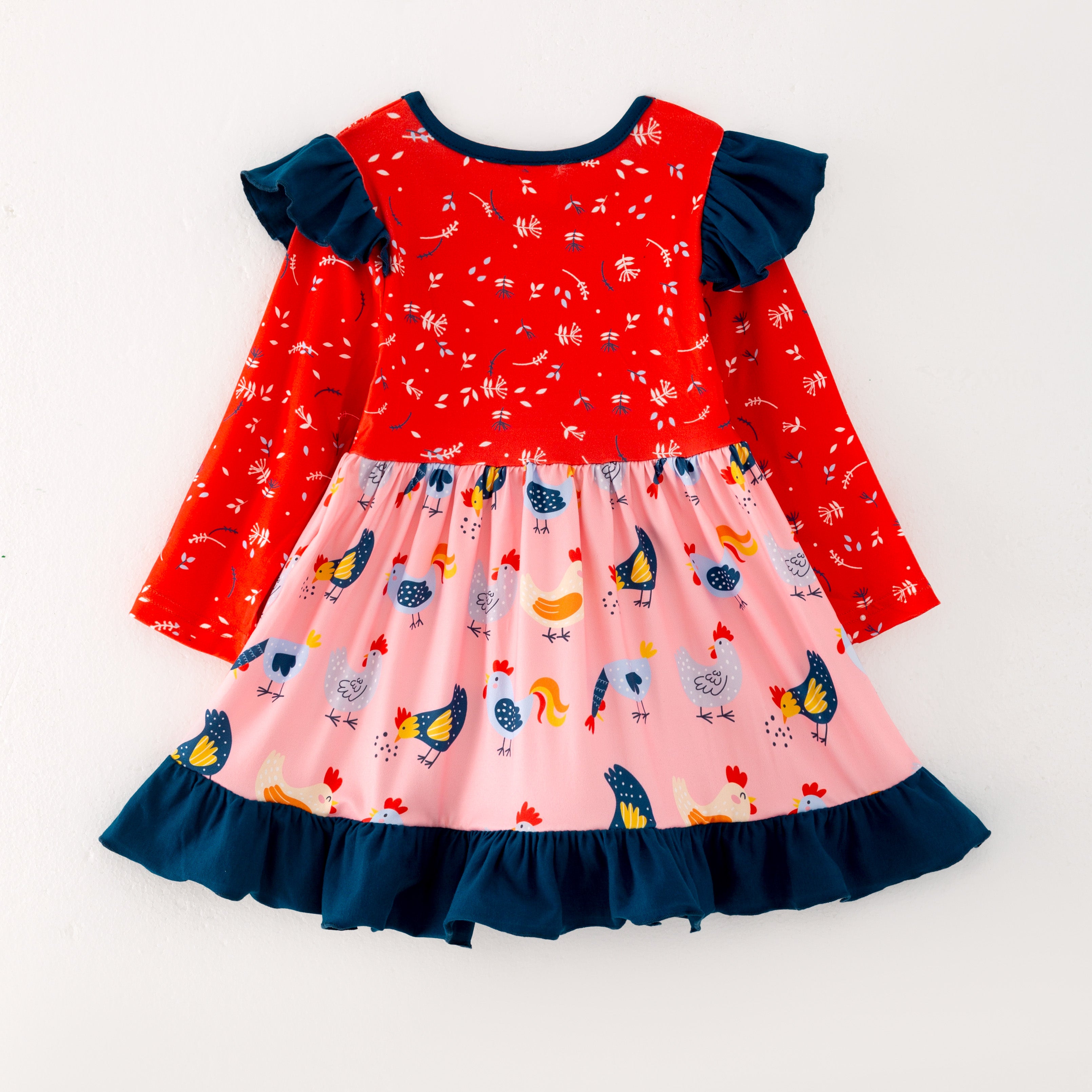 (In Stock G32-02-03)Girls Red Cute Chick Print Dress