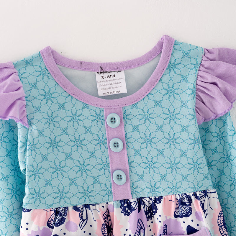 （In Stock G32-05-01）Baby Girls Blue Butterfly Print Romper