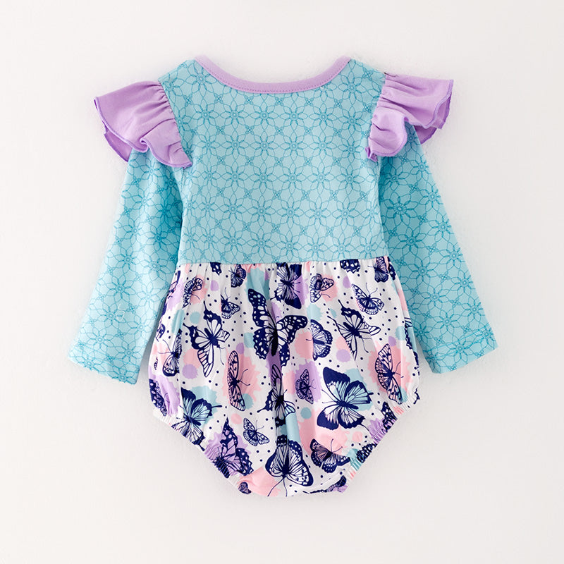 （In Stock G32-05-01）Baby Girls Blue Butterfly Print Romper