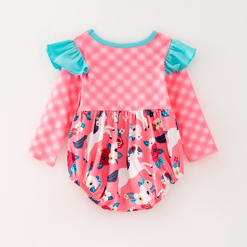 (In Stock G32-05-01 L35-04-01)Baby Girls Pink Pony Print Romper