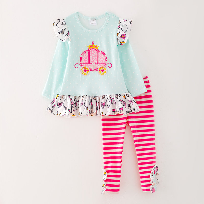 （In Stock G26-04-03）Girls Ruffled Top Striped Pants Set