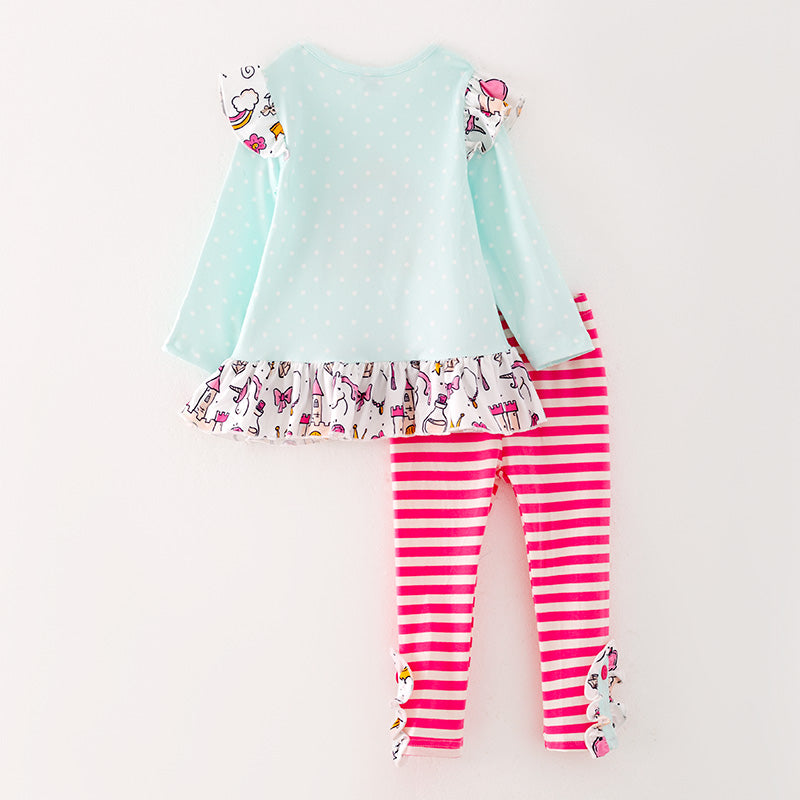 （In Stock G26-04-03）Girls Ruffled Top Striped Pants Set