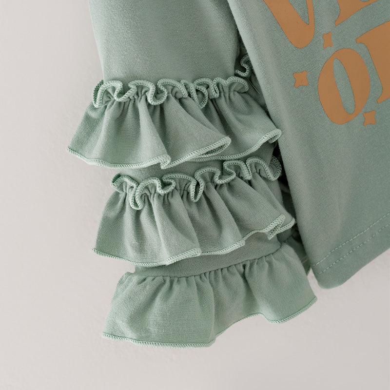 （In Stock G25-04-03）Girls Mint Ruffled Top Skirt Set