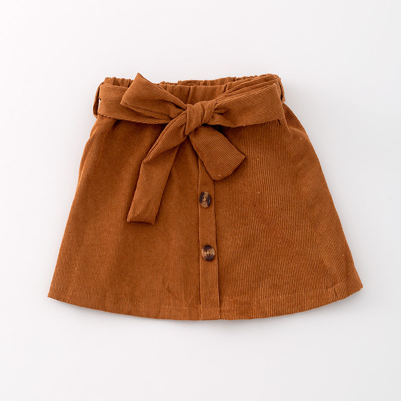 （In Stock G31-03-02）Girls Stylish Khaki Tie Bow Skirt