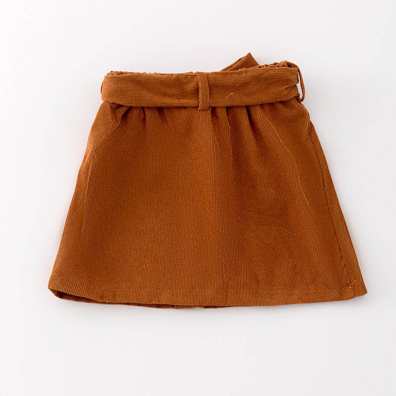 （In Stock G31-03-02）Girls Stylish Khaki Tie Bow Skirt