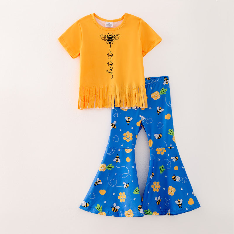 （In Stock）Girls Spring and Summer Bee Print Outfit Set