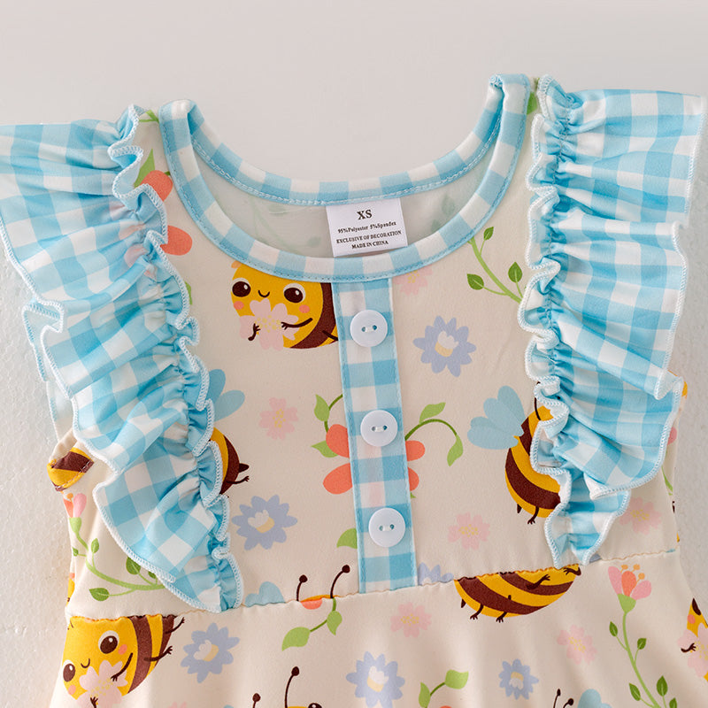 （In Stock）Girls Spring and Summer Bee Print Dress