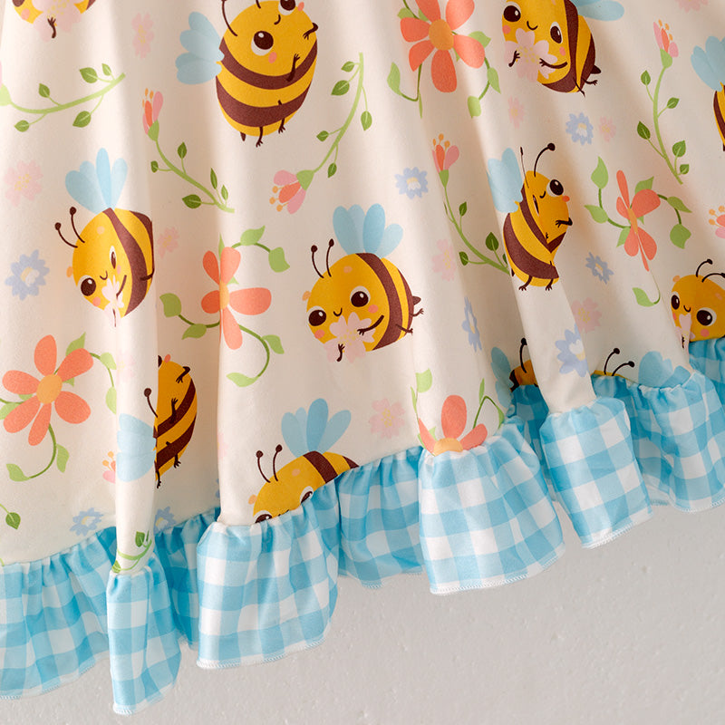 （In Stock）Girls Spring and Summer Bee Print Dress