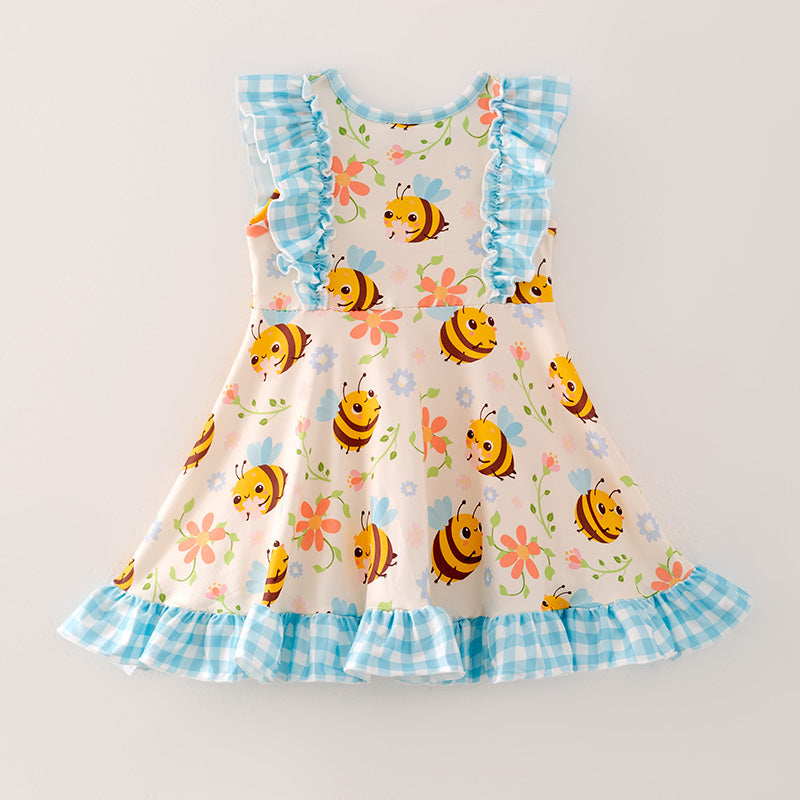 （In Stock）Girls Spring and Summer Bee Print Dress