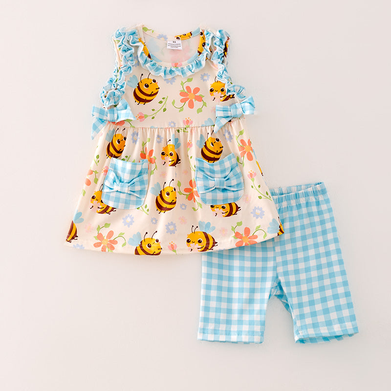 （In Stock）Girls Spring and Summer Bee Print Shorts Set