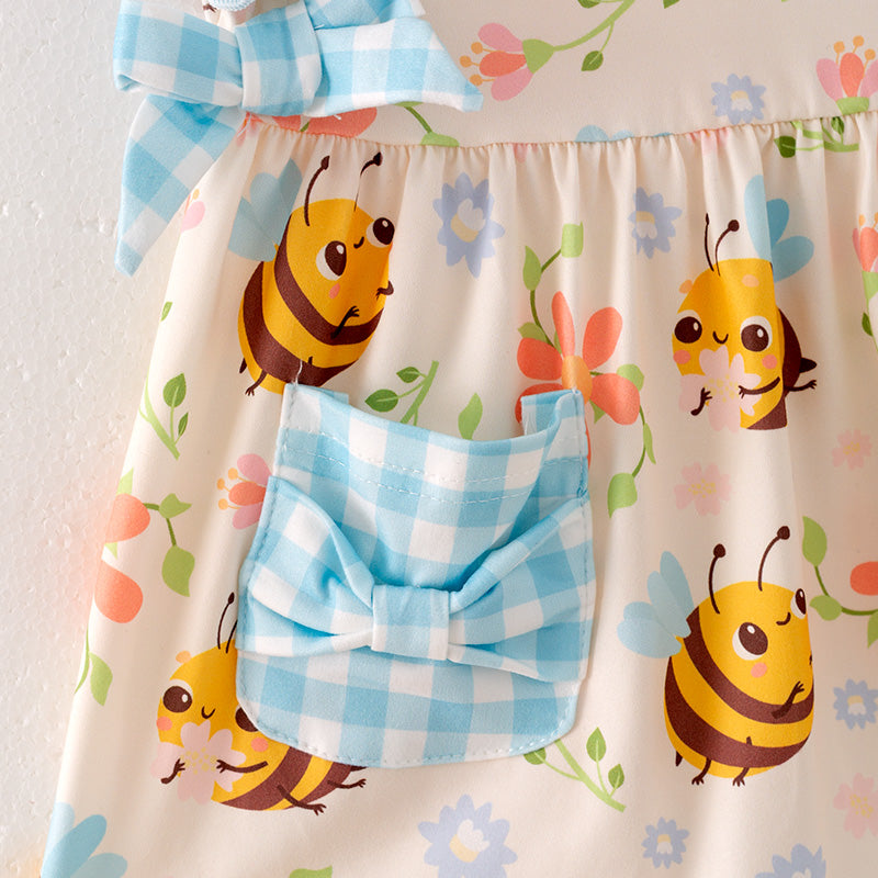 （In Stock）Girls Spring and Summer Bee Print Shorts Set