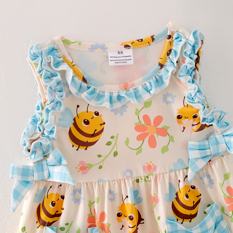 （In Stock）Girls Spring and Summer Bee Print Shorts Set