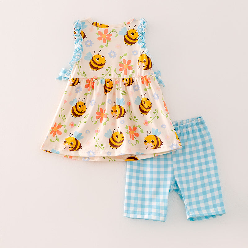 （In Stock）Girls Spring and Summer Bee Print Shorts Set