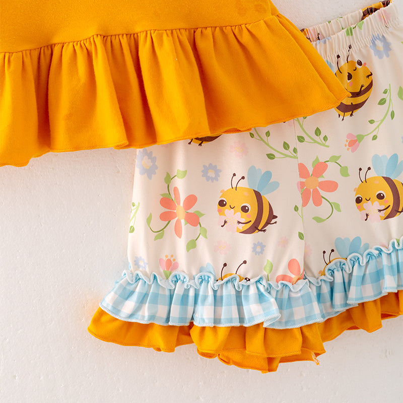 （In Stock）Girls Spring and Summer Bee Print Shorts Set