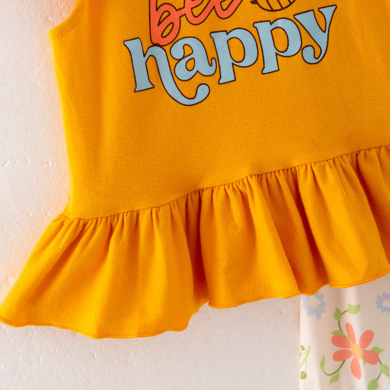 （In Stock）Girls Spring and Summer Bee Print Shorts Set