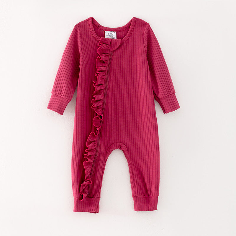 （In Stock G31-02-02）Baby Girls Fuchsia Zipper Romper