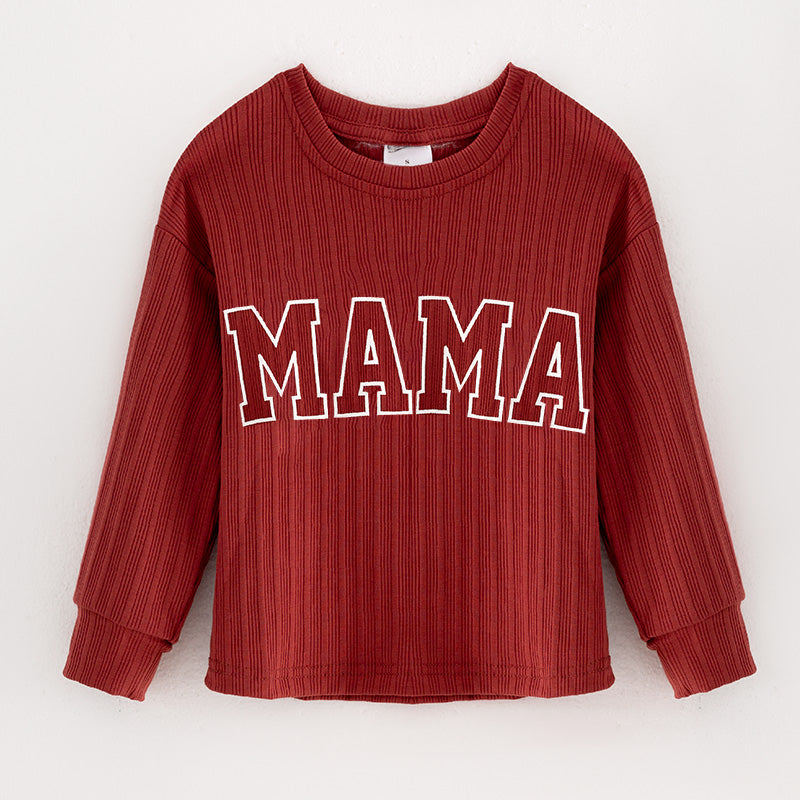 （In Stock G21-04-02）Mommy Dark Red “MAMA” Print Top