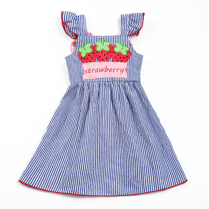 Stripe Woven Strawberry Embroidery Dress