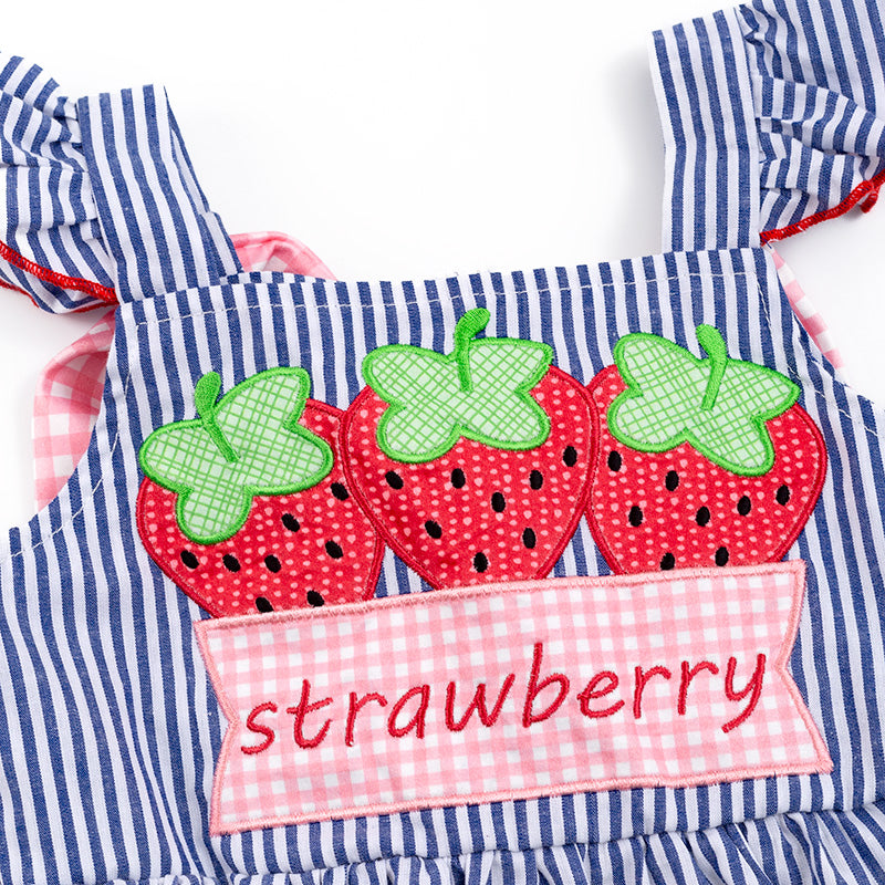 Stripe Woven Strawberry Embroidery Dress