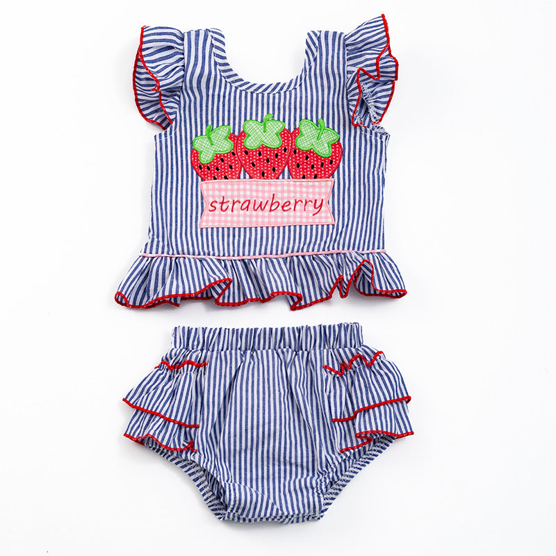 Baby Stripe Woven Strawberry Embroidery Set