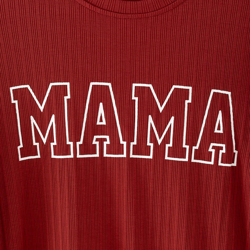 （In Stock G21-04-02）Mommy Dark Red “MAMA” Print Top