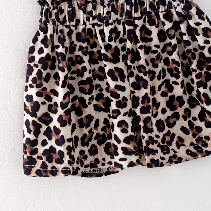 （In Stock）Girls Spring and Summer Leopard Print Halter Shorts Suit