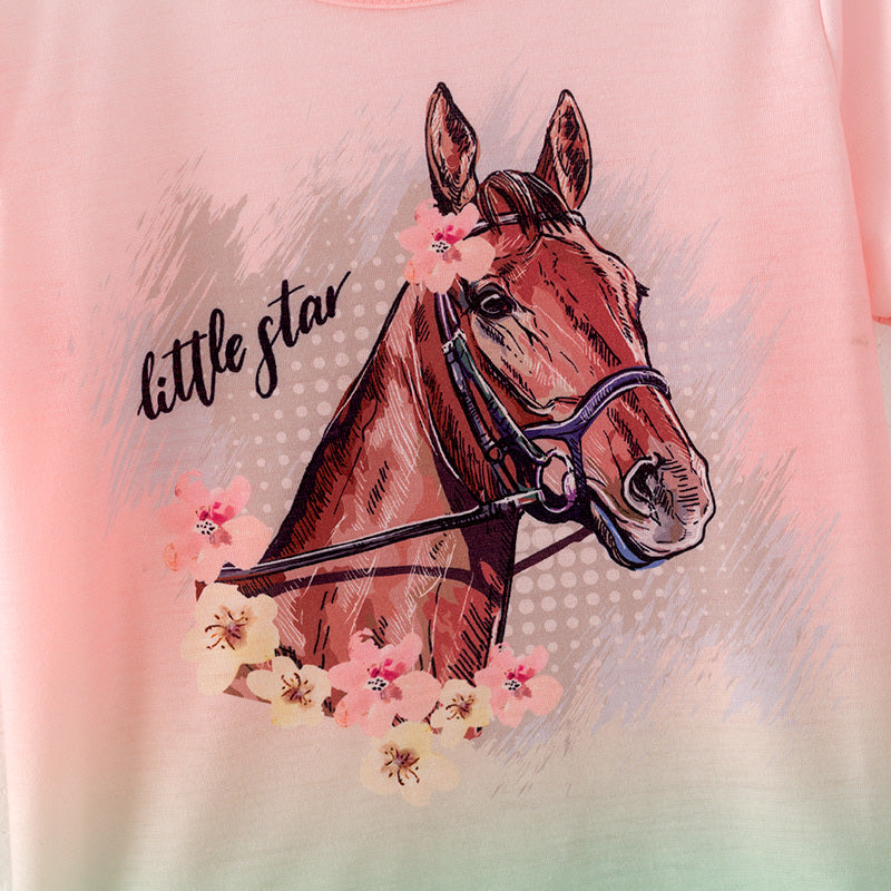 （In Stock）Girls Spring and Summer Horse Print Pajamas