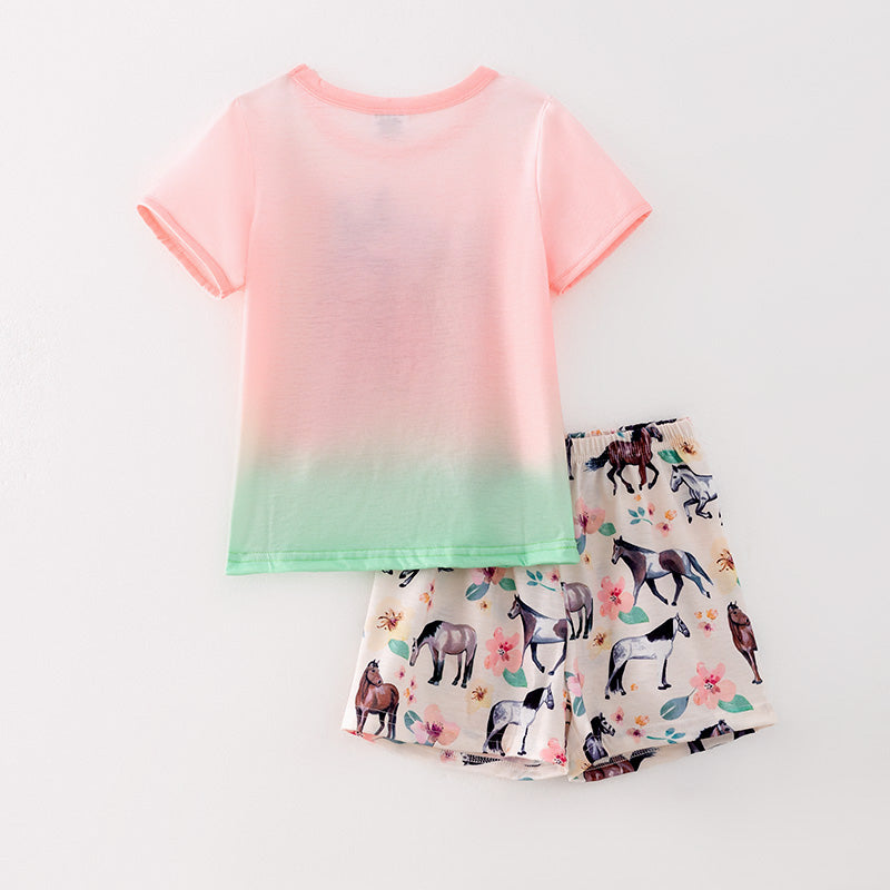 （In Stock）Girls Spring and Summer Horse Print Pajamas