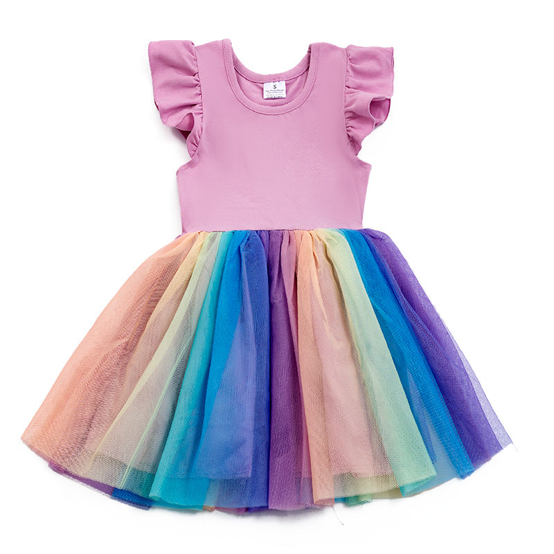 Girls Cotton Lavender Colorful Tulle Dress