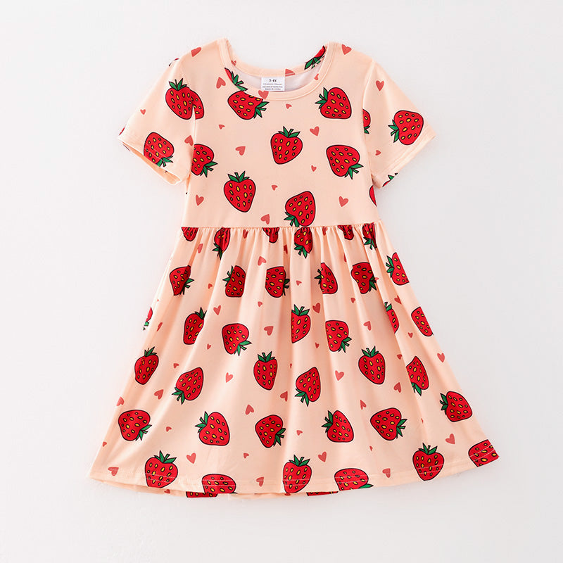 （In Stock）Girls Spring and Summer Strawberry Print Dress