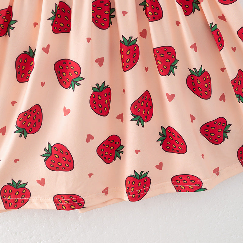 （In Stock）Girls Spring and Summer Strawberry Print Dress