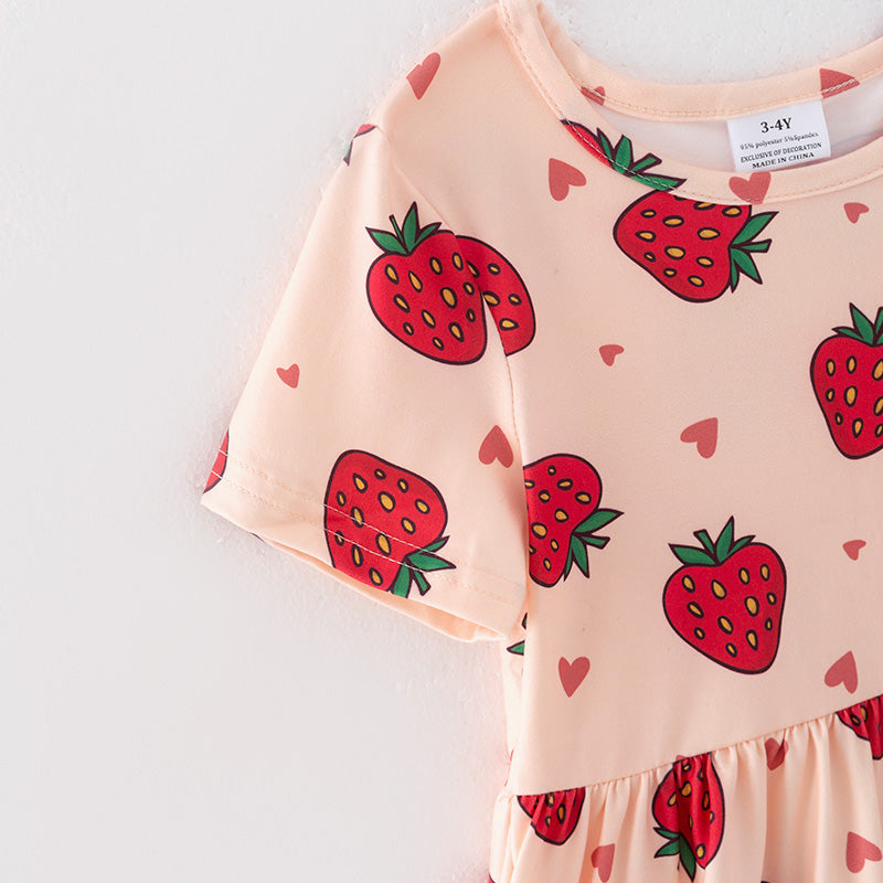 （In Stock）Girls Spring and Summer Strawberry Print Dress