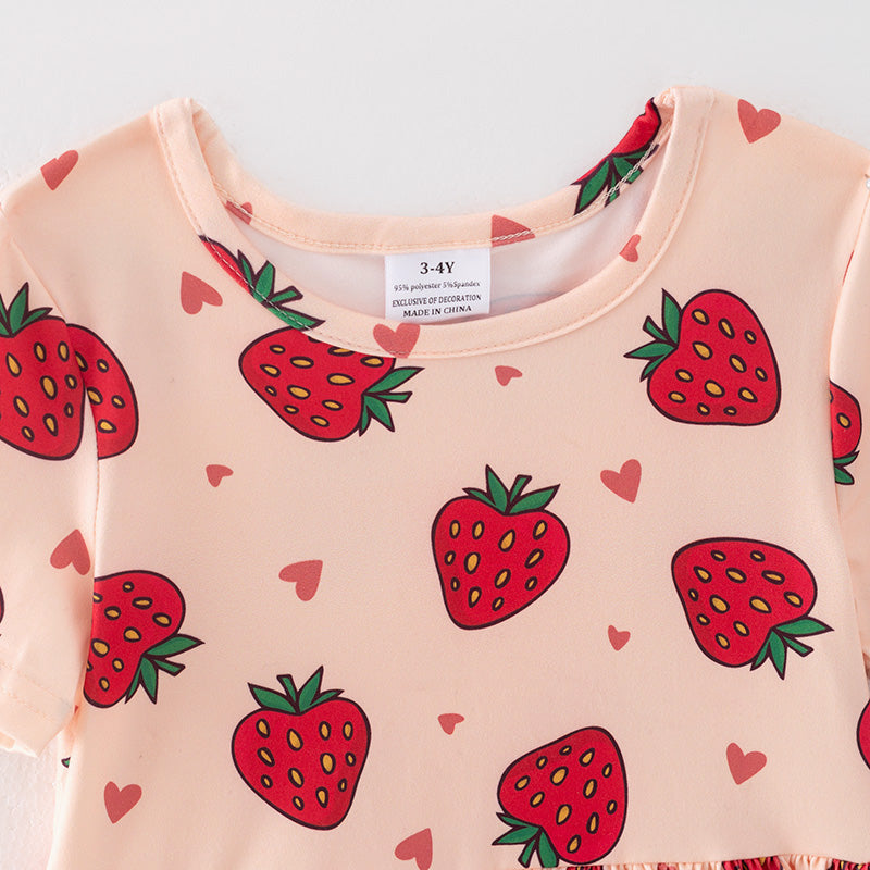 （In Stock）Girls Spring and Summer Strawberry Print Dress