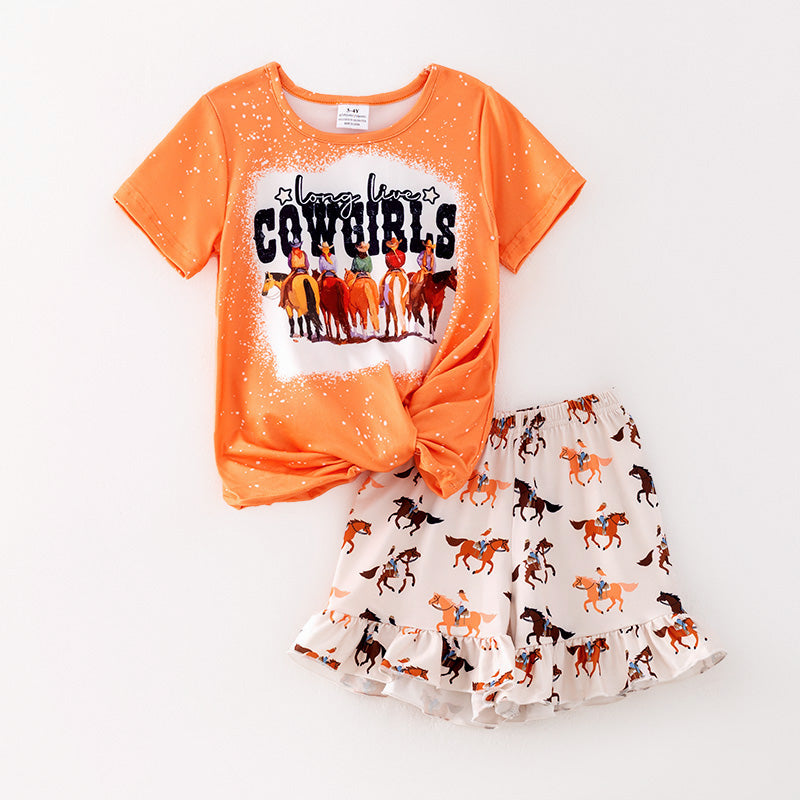 （In Stock）Girls Spring and Summer Cowgirls Print Shorts Set