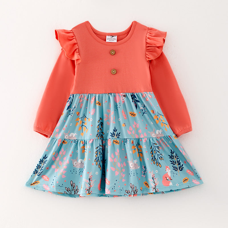 (In Stock G31-5-1)Girls Coral Cartoon Print Dress