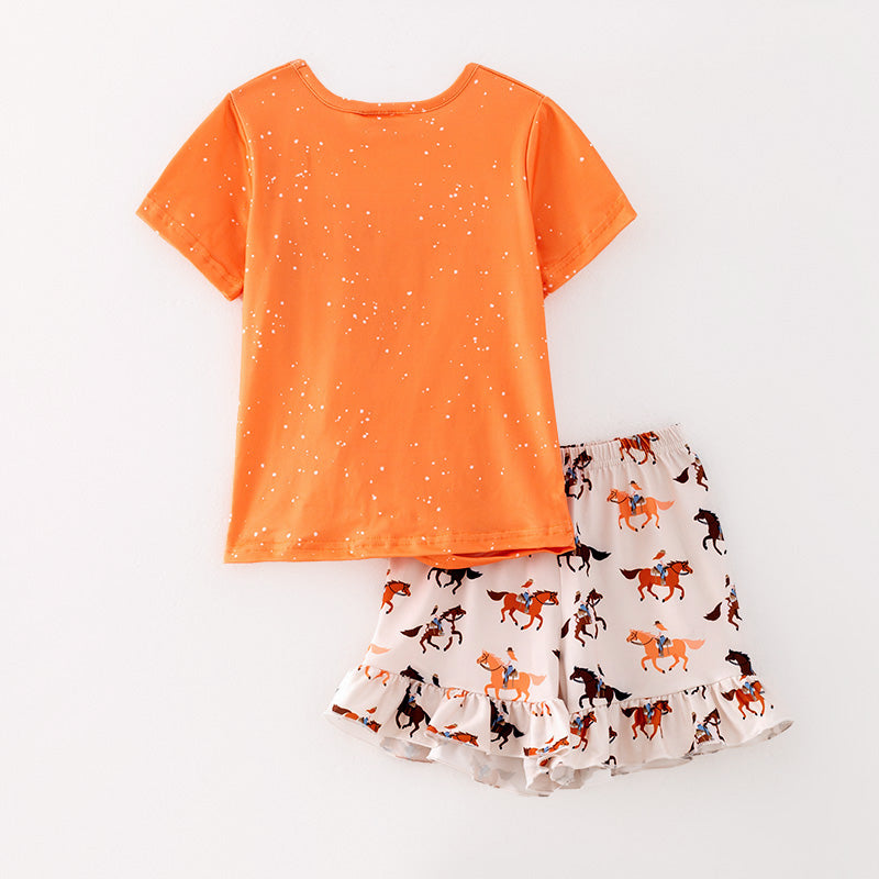 （In Stock）Girls Spring and Summer Cowgirls Print Shorts Set