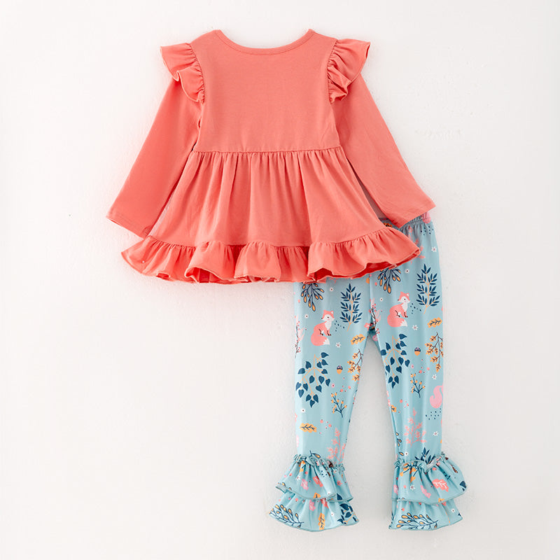 （In Stock G32-5-3）Girls Coral Top Cartoon Print Pants Set