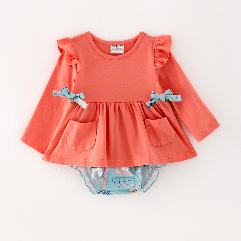 (In Stock G31-2-3)Baby Girls Coral Ruffled Romper