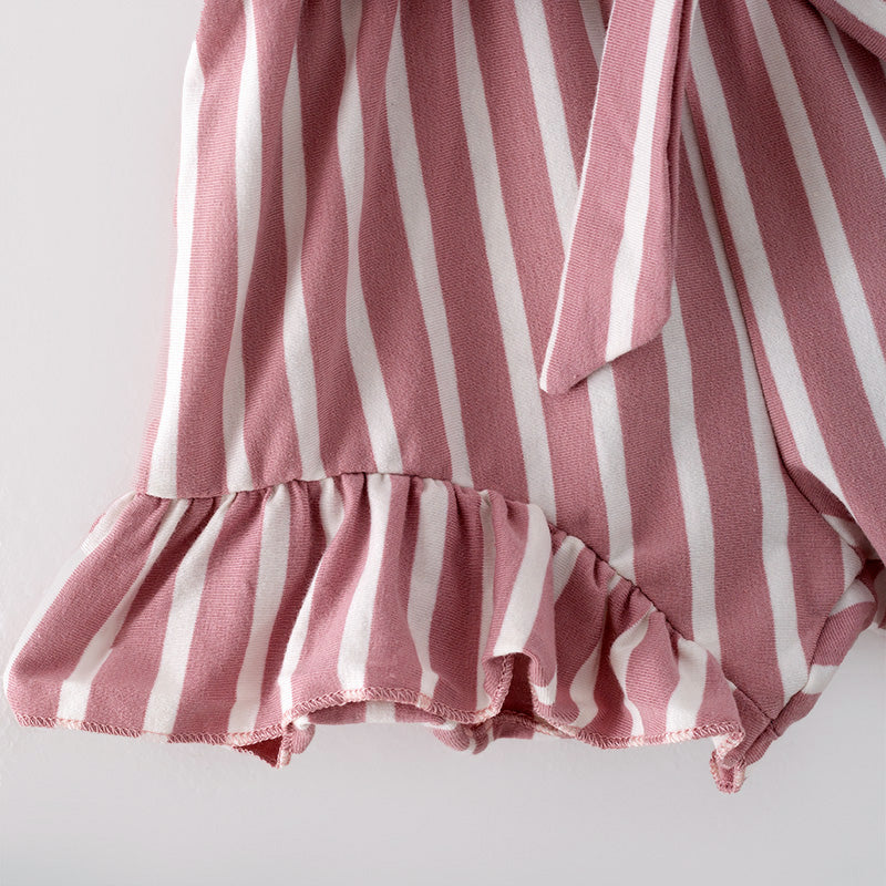 （In Stock）Girls Spring and Summer Pink Stripe Jumpsuit